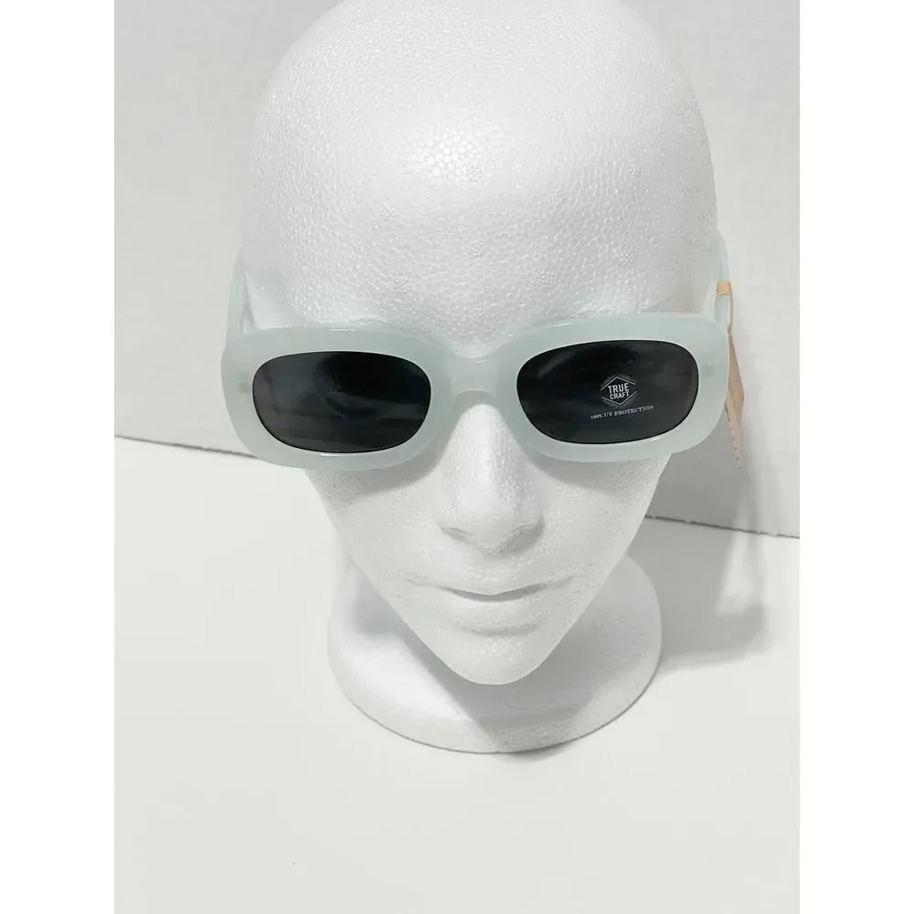 True Craft‎ Small Rectangle Sunglasses Light Blue Transparent Frame Black Lenses